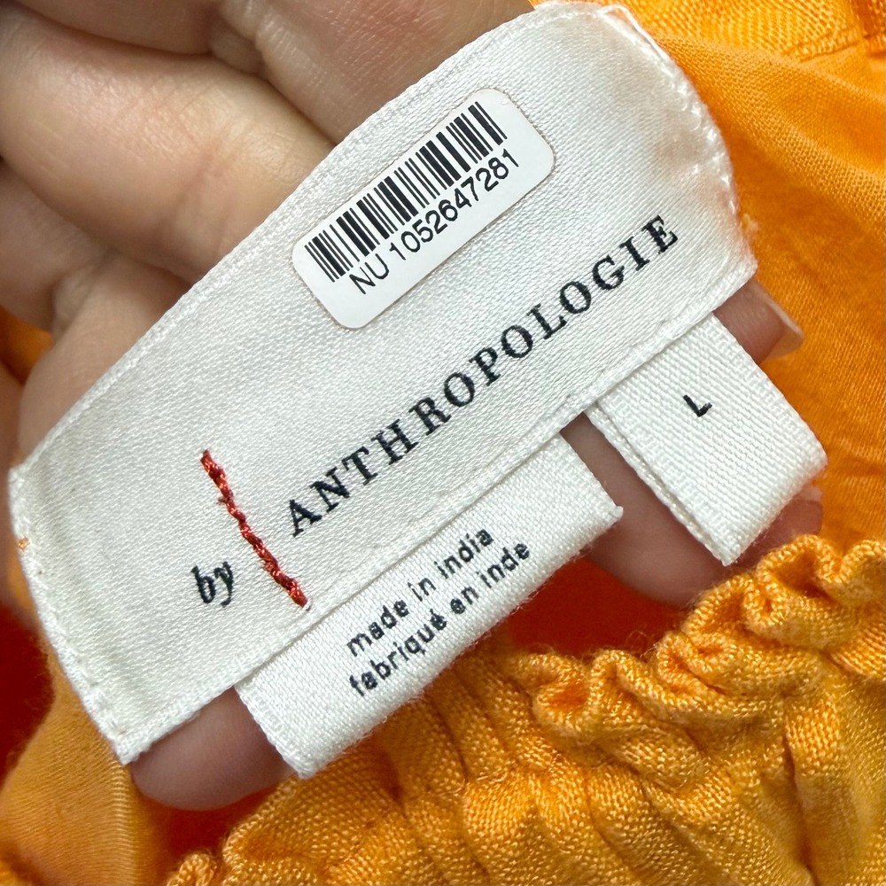 Anthropologie Orange One Shoulder Linen Blend Mini Dress Large Puff Sleeve Large - Picture 4 of 6